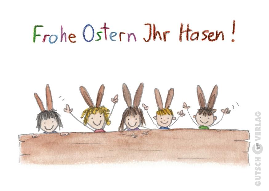 Kinder mit Hasenohren feiern Ostern mit fröhlichem Gesichtsausdruck und spielerischen Gesten.