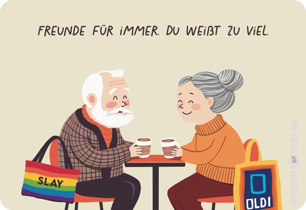 Ein älteres Paar genießt gemeinsam Kaffee an einem Tisch, lächelt und teilt einen Moment der Freundschaft.