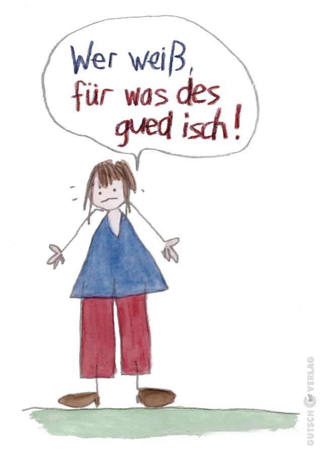 Eine verwirrte Figur steht mit erhobenen Händen da und drückt in einer farbenfrohen Illustration ihre Unsicherheit aus.