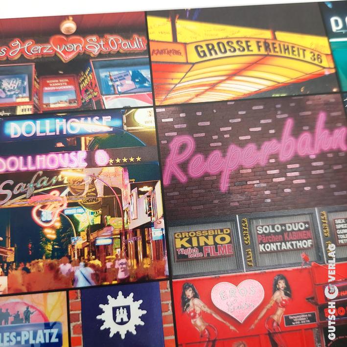 Bunte Leuchtreklamen beleuchten das pulsierende Nachtleben der Reeperbahn, einer berühmten Straße in Hamburg.