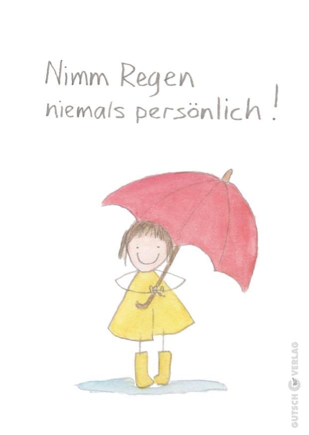 Ein fröhliches Mädchen in einem gelben Kleid hält einen roten Regenschirm und lächelt bei leichtem Regen.
