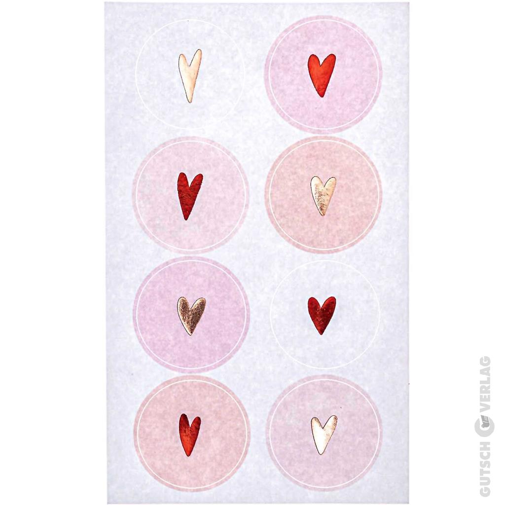 Bunte Herzmuster, die in Kreisen auf einem strukturierten Hintergrund angeordnet sind, ideal für Dekorationen zum Valentinstag.