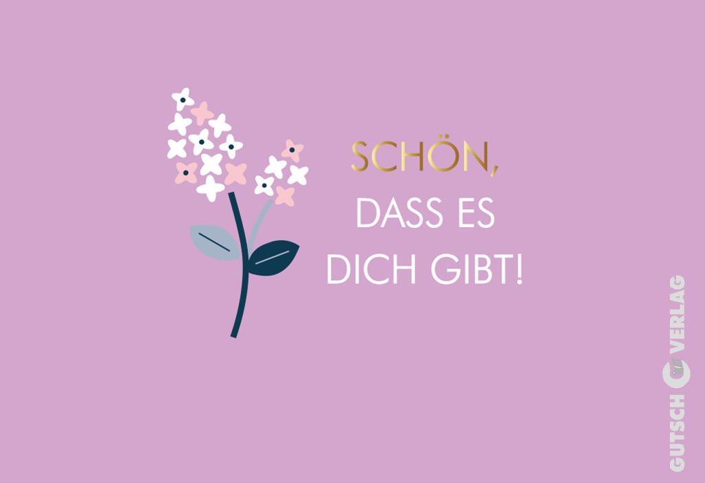Eine stilisierte Illustration einer Blume mit rosa und weißen Blütenblättern auf hellviolettem Hintergrund mit deutschem Text daneben.